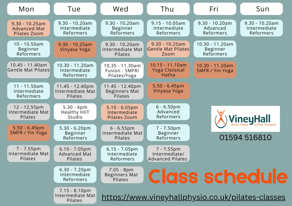 New Year Updated Class Schedule for Pilates and Yoga at Viney Hall